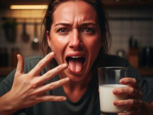 donna sofferente per aver mangiato peperoncino piccante